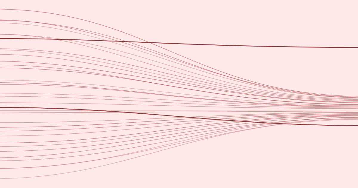 Abstraktes Bordeaux-Linienmotiv aus fließenden, sich bündelnden Richtungslinien — Sinnbild für den Wandel der Softwareentwicklung.