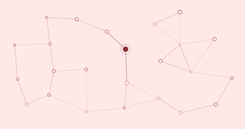 Generative Header-Grafik im Leadership-Satzspiegel, Netzwerk-Motiv aus verbundenen Knoten in Bordeaux.